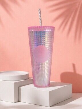 Starbucks 2021 Summer Pink and Blue Grid Tumbler NWOT